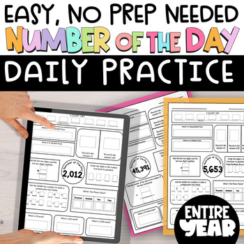 Preview of DAILY Number of the Day worksheet Giant Bundle DIGITAL AND PRINT Grades 3-5