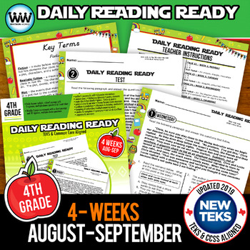 Preview of 4th Grade Daily Reading Spiral Review for August/September New ELAR TEKS