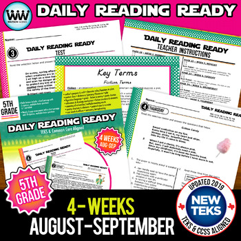 Preview of 5th Grade Daily Reading Spiral Review for August/September New ELAR TEKS
