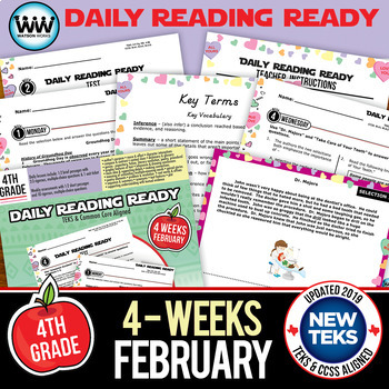 Preview of 4th Grade Daily Reading Spiral Review for February New ELAR TEKS