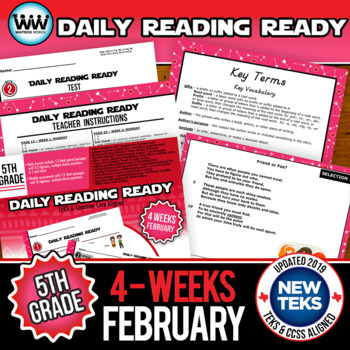 Preview of 5th Grade Daily Reading Spiral Review for February New ELAR TEKS