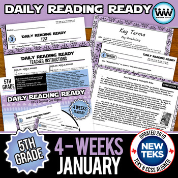 Preview of 5th Grade Daily Reading Spiral Review for January New ELAR TEKS