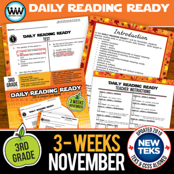 Preview of 3rd Grade Daily Reading Spiral Review for November New ELA TEKS