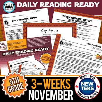 Preview of 5th Grade Daily Reading Spiral Review for November New ELAR TEKS