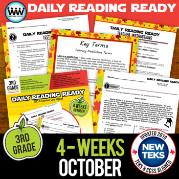 Preview of 3rd Grade Daily Reading Spiral Review for October New ELA TEKS
