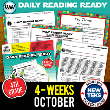 Preview of 4th Grade Daily Reading Spiral Review for October New ELAR TEKS