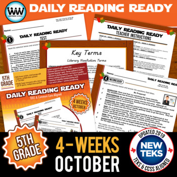 Preview of 5th Grade Daily Reading Spiral Review for October New ELAR TEKS