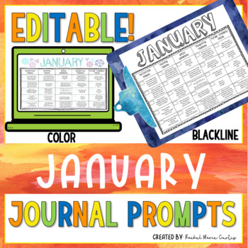 Preview of DAILY WRITING PROMPTS - JANUARY Editable Calendar Journal Prompts -Winter PROMPT