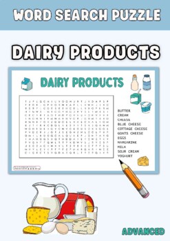 Preview of DAIRY PRODUCTS Word Search Puzzle Worksheet Activities