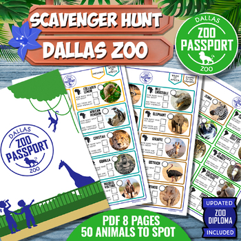 Preview of DALLAS ZOO  Game Passport Game - SCAVENGER HUNT - ZOO DIPLOMA
