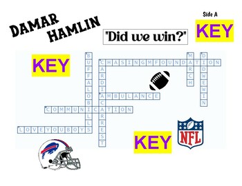 DAMAR HAMLIN - NFL Football - Trivia Crossword with KEY and