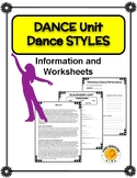 DANCE Full Unit - Information and Worksheets (FIVE DANCE STYLES)