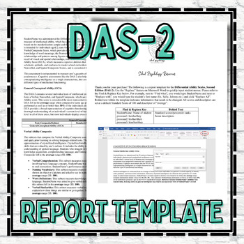 Preview of DAS Report Template School Psychology Special Education Assessment Evaluation
