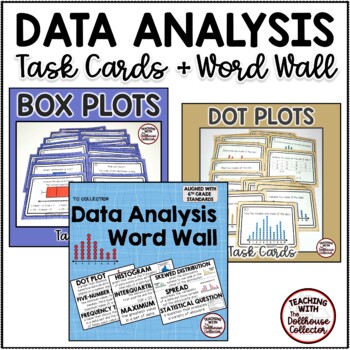 Preview of Data Analysis Task Cards and Word Wall for 6th Grade Math Statistics Unit