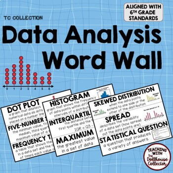 Preview of Data Analysis Math Word Wall Cards 6th Grade Statistics Vocabulary Terms