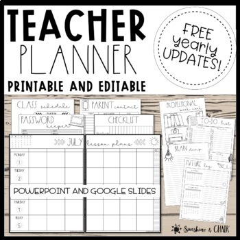Preview of DATED Printable/Editable Teacher Planner ❘ Google Slides and PP | FREE UPDATES