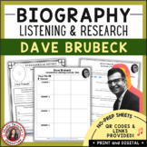 Jazz Musician Worksheets - Dave Brubeck Biography Research