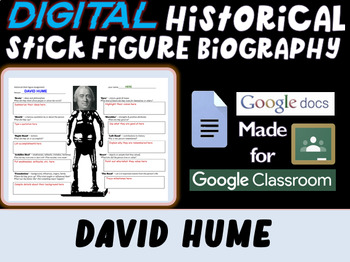 Preview of DAVID HUME Digital Historical Stick Figure (mini bios) Editable Google Docs