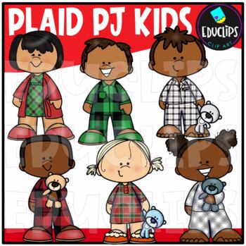 Preview of Plaid PJ Kids Clip Art Mini Set {Educlips Clipart}