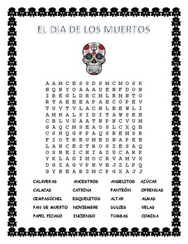 Preview of DAY OF THE DEAD-Word Search/Word Puzzle- Día de los Muertos-Distance Learning 