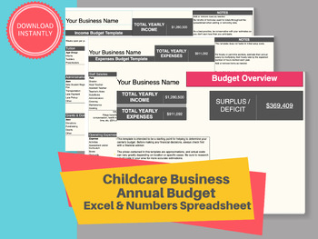 Preview of DAYCARE BUDGET SPREADSHEET to Track Annual Income & Expenses for Childcare Bus.