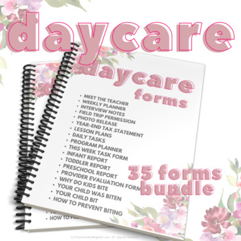 Preview of DAYCARE CHILD CARE [2-Pack] BUNDLE OF FORMS IN PDF - FLORAL ROSE DESIGN