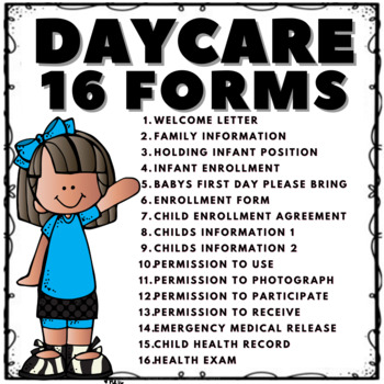 Preview of DAYCARE CHILD CARE FORMS- GIRL IN BLUE DESIGN