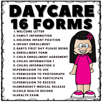 Preview of DAYCARE CHILD CARE FORMS- GIRL IN PINK DESIGN