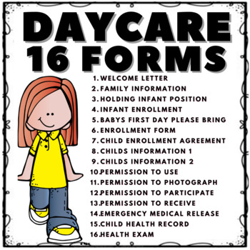 Preview of DAYCARE CHILD CARE FORMS- GIRL IN YELLOW DESIGN