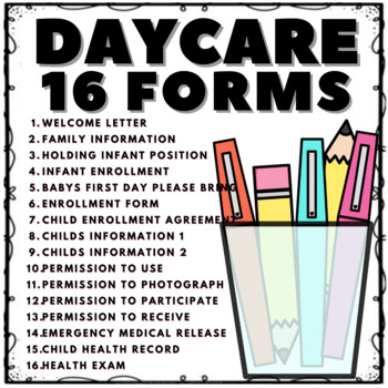 Preview of DAYCARE CHILD CARE FORMS- SCHOOL SUPPLIES DESIGN