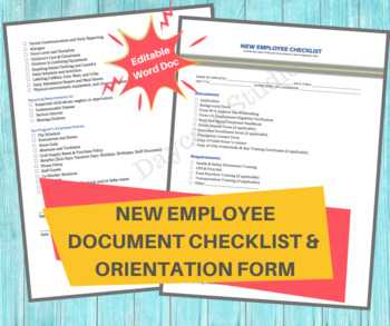 Preview of DAYCARE EMPLOYEE ORIENTATION/ New Hire Document Checklist & Orientation Form