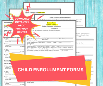 Preview of DAYCARE ENROLLMENT FORMS/ Childcare Center Printable Daycare Contract / Perfect