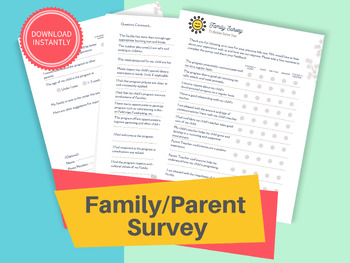 Preview of DAYCARE PARENT SURVEY/ Childcare Center Printable Parent Survey Form