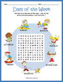 (Kindergarten, 1st, 2nd Grade) DAYS OF THE WEEK Word Searc
