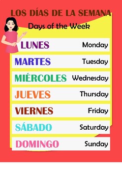 Preview of DAYS OF the week poster, Los días de la semana, posters, instant digital 18x24 i
