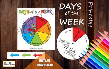 Preview of DAYS of the WEEK, Printable Wheel, Wall and Smart board element, Preschool game