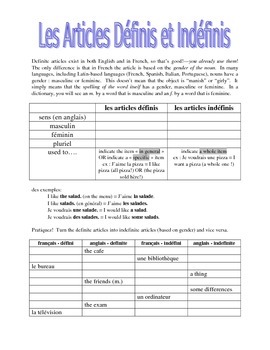 works w/ D'Accord 1 Unit 1 : definite and indefinite articles intro handout