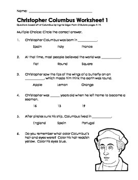 D'Aulaire Columbus Worksheets by A Curry Creation | TpT