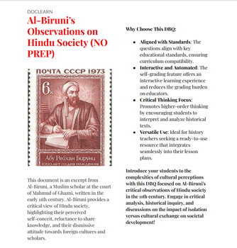 Preview of DBQ: Al-Biruni's Observations on Hindu Society NO PREP/SELF GRADING DBQ