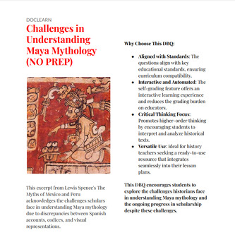 Preview of DBQ: Challenges in Understanding Maya Mythology NO PREP/SELF GRADING