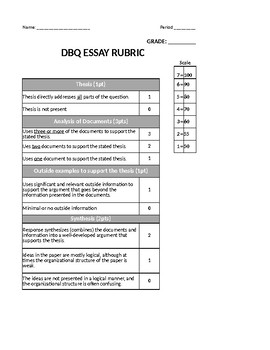 dbq essay rubric high school
