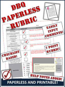 Preview of DBQ Evaluation Rubric - PAPERLESS and Printable! Marking DBQs is Now Easier!