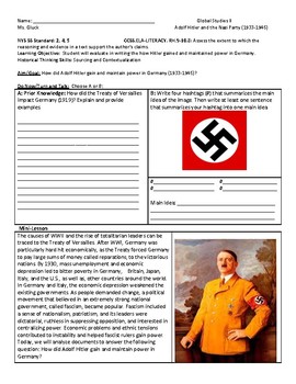 Preview of NYS Global II DBQ Jigsaw: Hitler and the Nazi Party