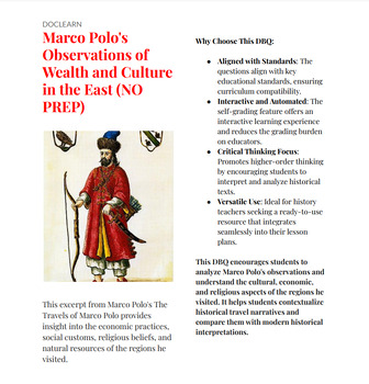 Preview of DBQ: Marco Polo's Observations of Wealth and Culture in the East NO PREP