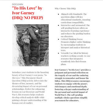 Preview of DBQ: "To His Love" by Ivor Gurney - A Poetic Reflection on Loss and Memory