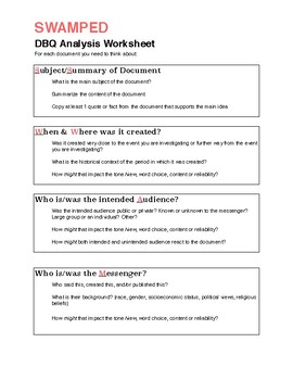 Preview of DBQ analysis worksheet using SWAMPED acronym