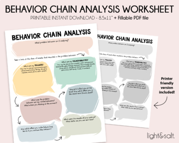 Preview of DBT Behavior Chain Analysis, Therapy worksheet, DBT worksheets, coping skills