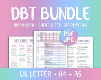 Preview of DBT Bundle, Cheat Sheet, Diary Card, Self Affirmations