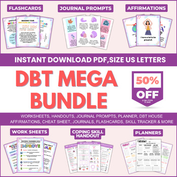 Preview of DBT Bundle Mega or Flashcard Hyperlinked | Therapy Worksheet | Dialectical