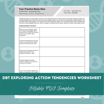 Preview of DBT Exploring Action Tendencies Worksheet | Editable / Fillable PDF Template